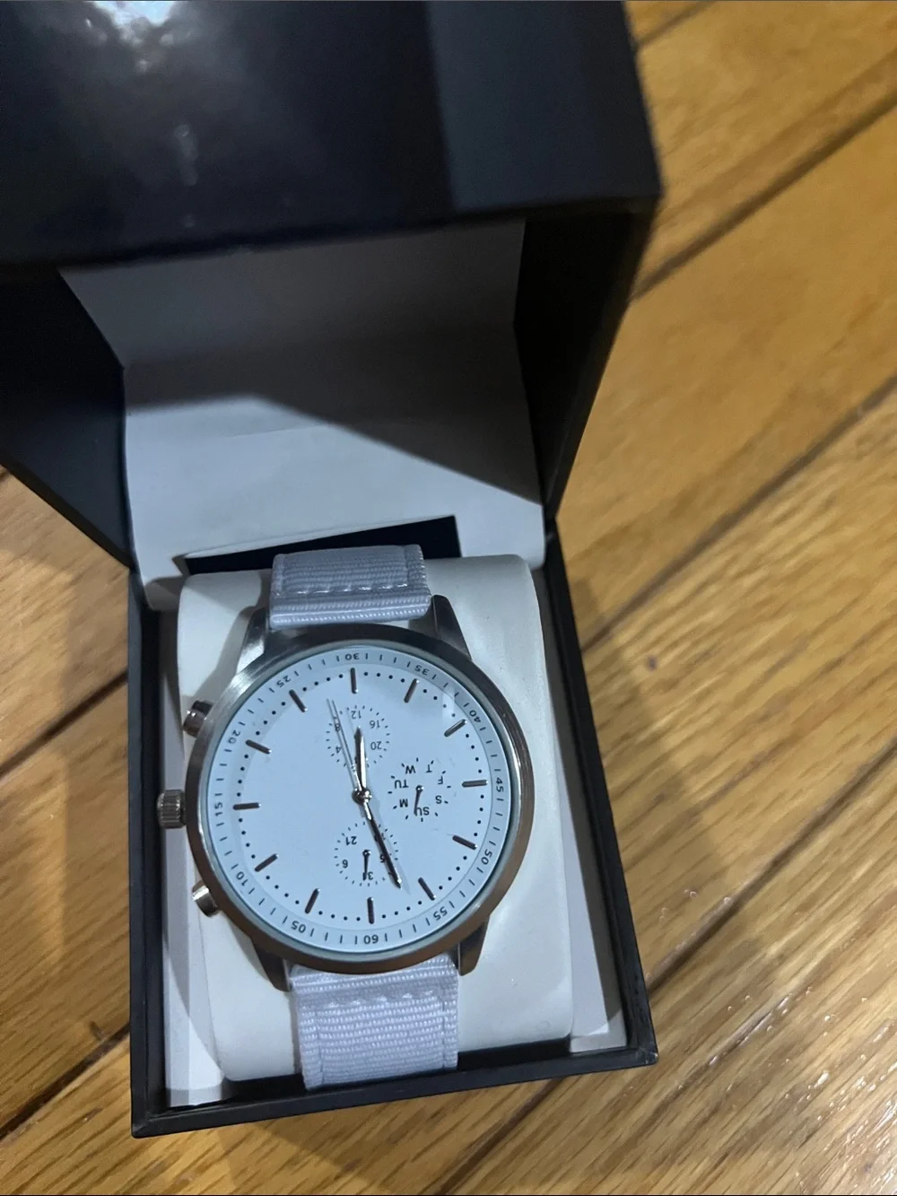 Men's White Dial Watch with White Nylon Strap